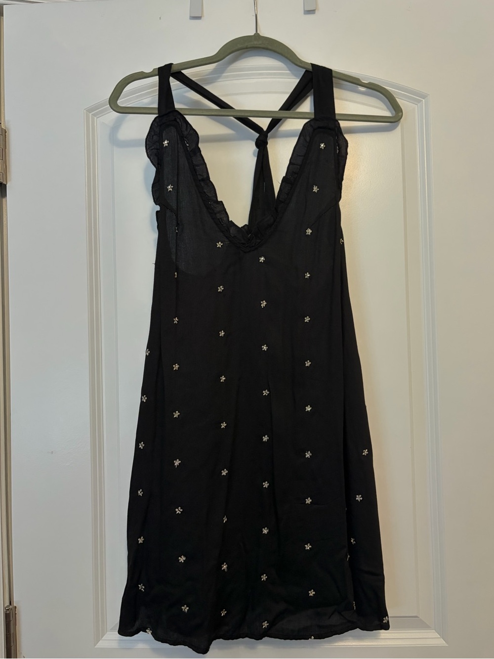 Free People Dreaming Of You black embellished floral mini slip dress size XS